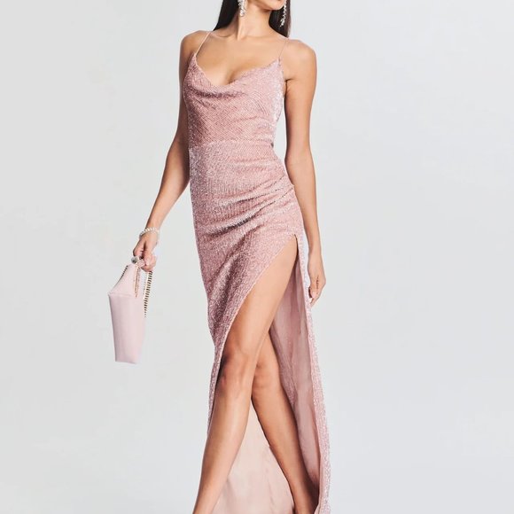 NWT Retrofête KATYA SEQUIN Beaded Dress Dusty Pink L - Picture 3 of 4